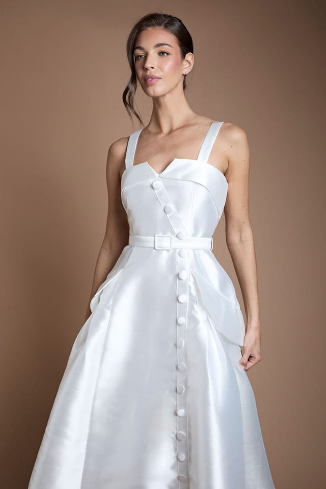 Coast Coast Women's Lisa Tan Twill Volume Belted Midi Wedding Dress in Ivory - 2