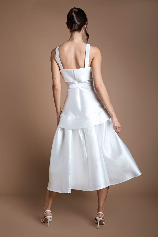 Coast Coast Women's Lisa Tan Twill Volume Belted Midi Wedding Dress in Ivory - 3