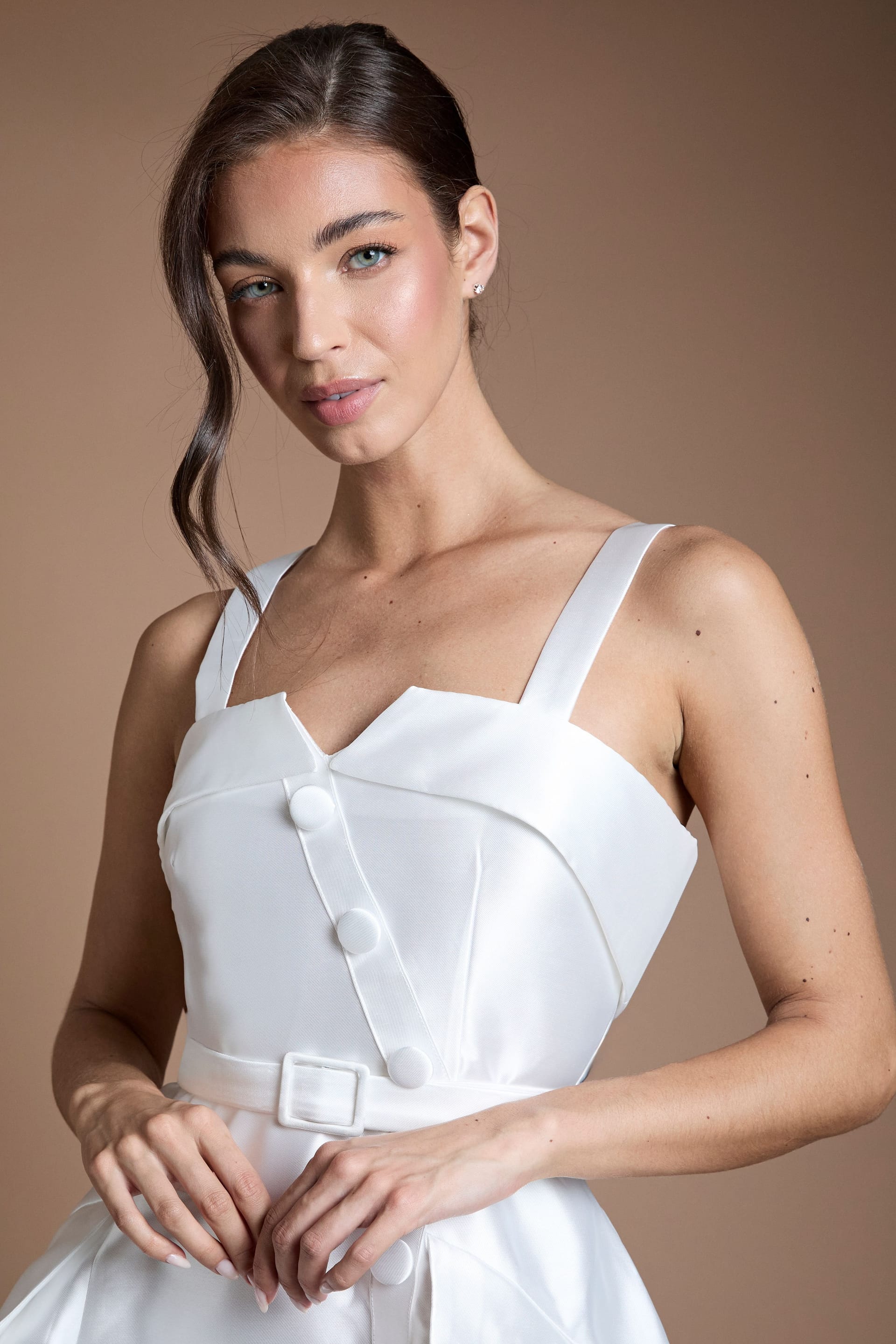 Coast Coast Women's Lisa Tan Twill Volume Belted Midi Wedding Dress in Ivory - 4