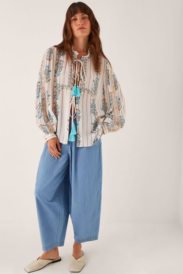Monsoon Monsoon Women's Elora Floral Stripe Tie Blouse Ivory - 3