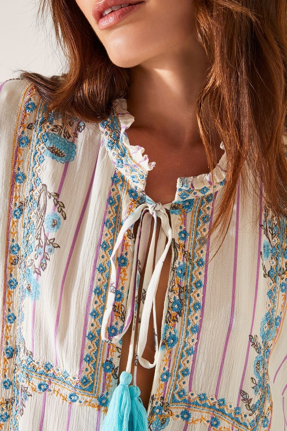 Monsoon Monsoon Women's Elora Floral Stripe Tie Blouse Ivory - 4