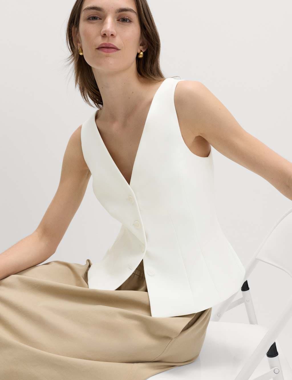 Marks & Spencer M&S Waisted Single Breasted Waistcoat Ivory