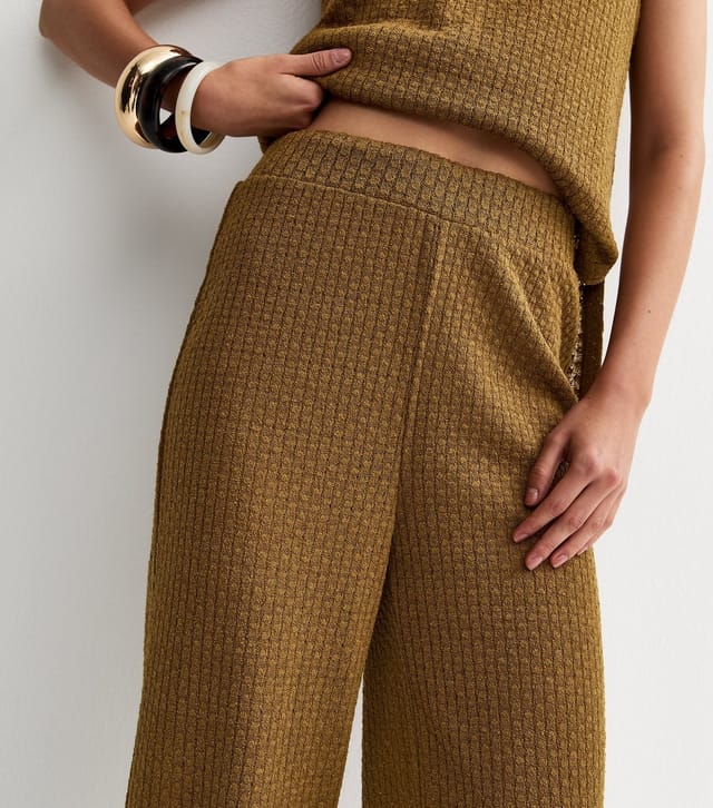 New Look Women's Khaki Brown Textured Wide Leg Trousers New Look - 2