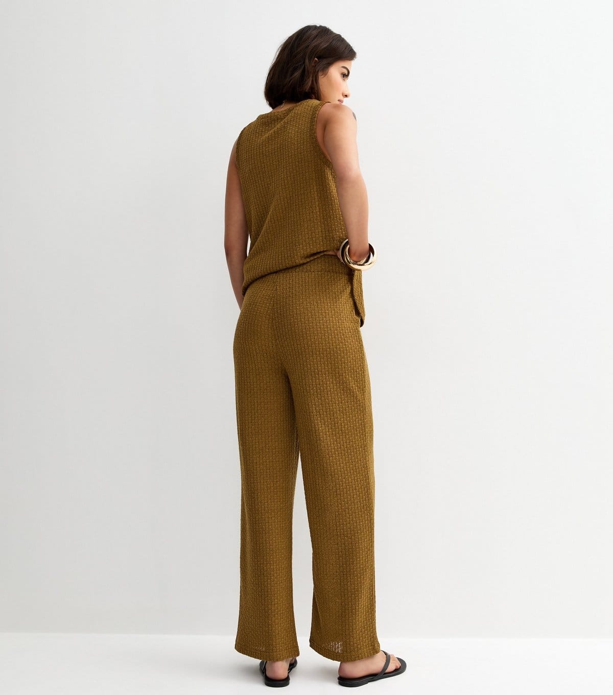 New Look Women's Khaki Brown Textured Wide Leg Trousers New Look - 4