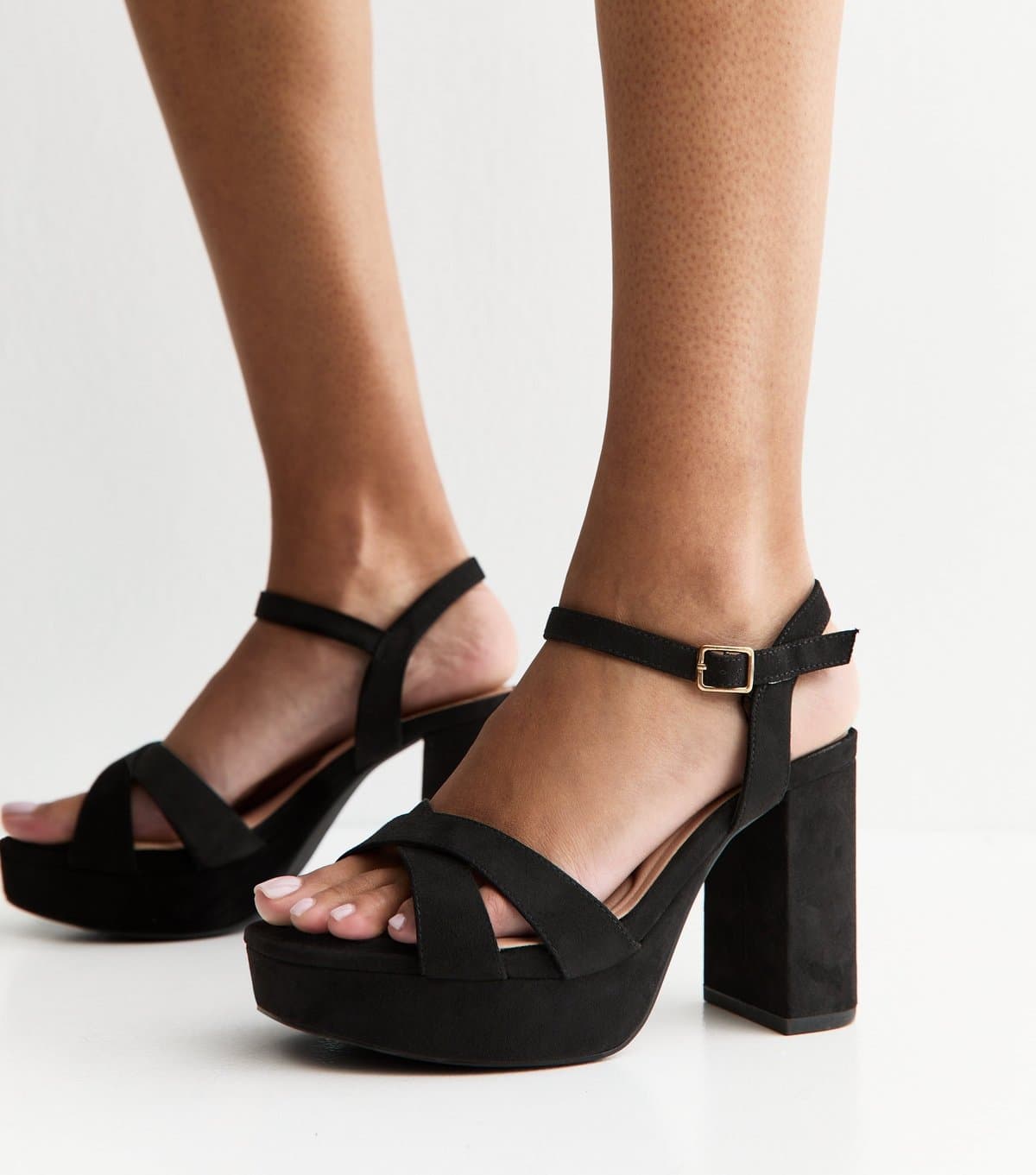 New Look Women's Extra Wide Fit Black Faux Suede Platform Sandals Vegan New Look