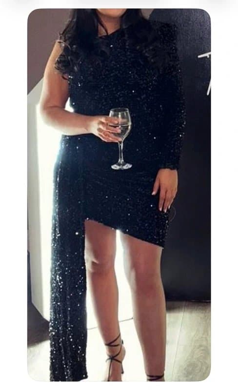ASOS ASOS Luxe black sequin dress with drape size 16