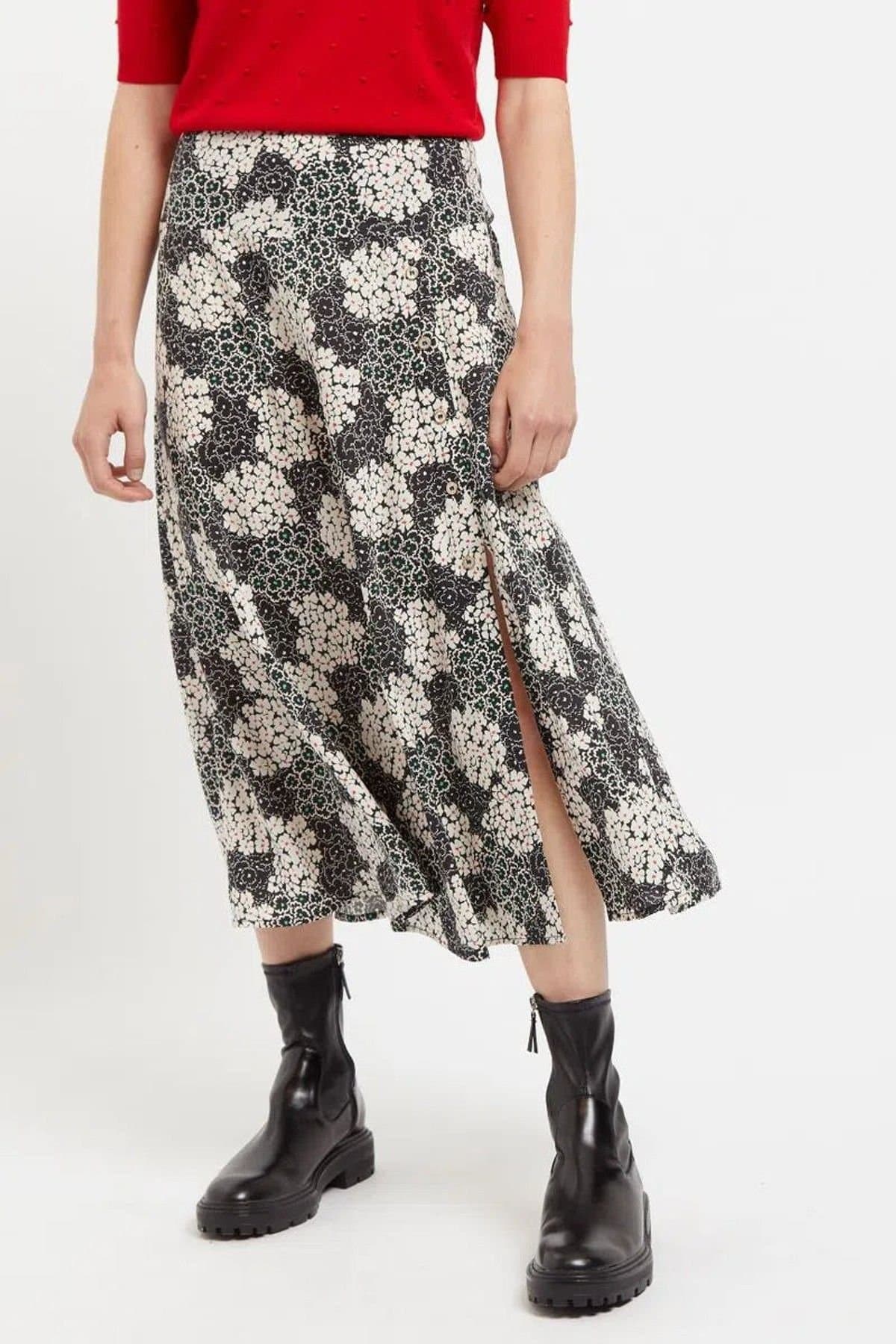 Louche Louche Women's Barney Flower Patch Print Midi Skirt in Black & White