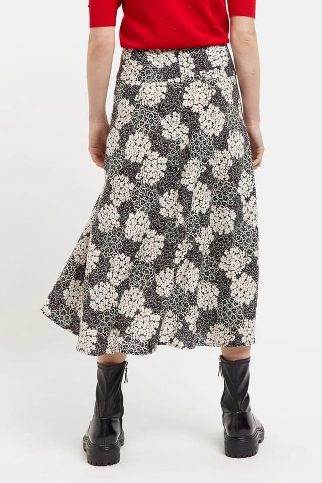 Louche Louche Women's Barney Flower Patch Print Midi Skirt in Black & White - 2