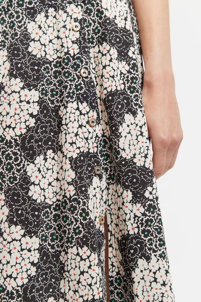 Louche Louche Women's Barney Flower Patch Print Midi Skirt in Black & White - 3