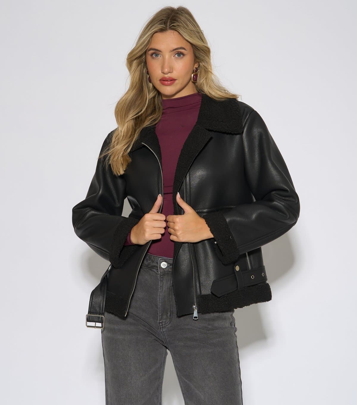 Gini London Women's Black Faux Leather Biker Jacket Gini London New Look
