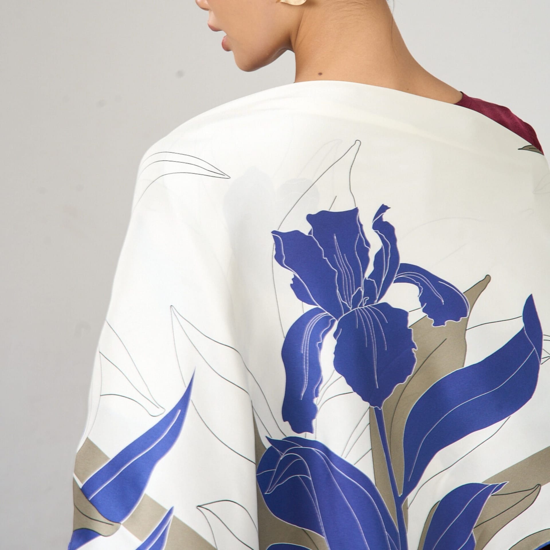 Silk and Bears Silk and Bears Women's Navy Botanical Silk Twill Scarf - Hand-Rolled Edges, Ivory - 4