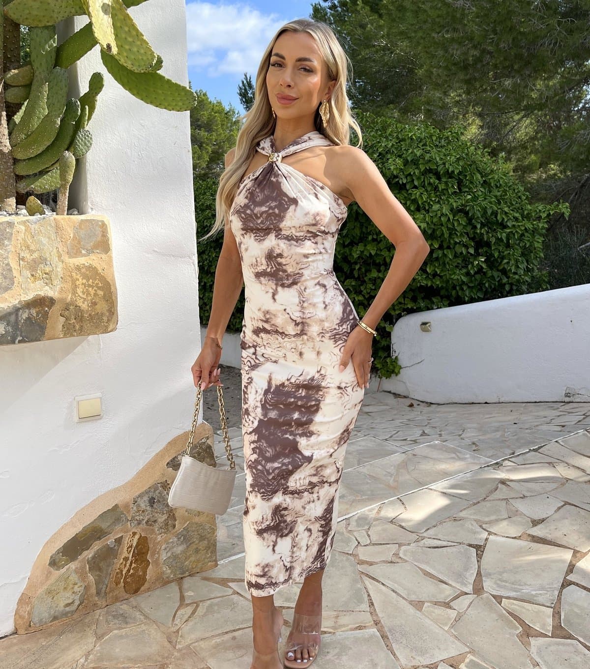 AX Paris Women's Multicolour Gold Trim Halter Neck Midi Dress AX Paris New Look