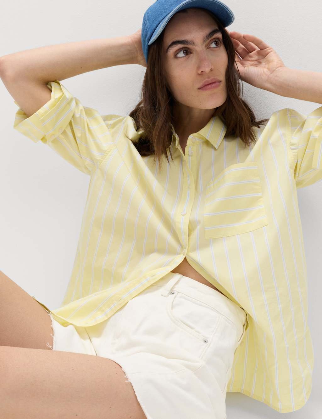 Marks & Spencer M&S Denim Barrel Raw Hem Mid Rise Shorts Soft White - 3