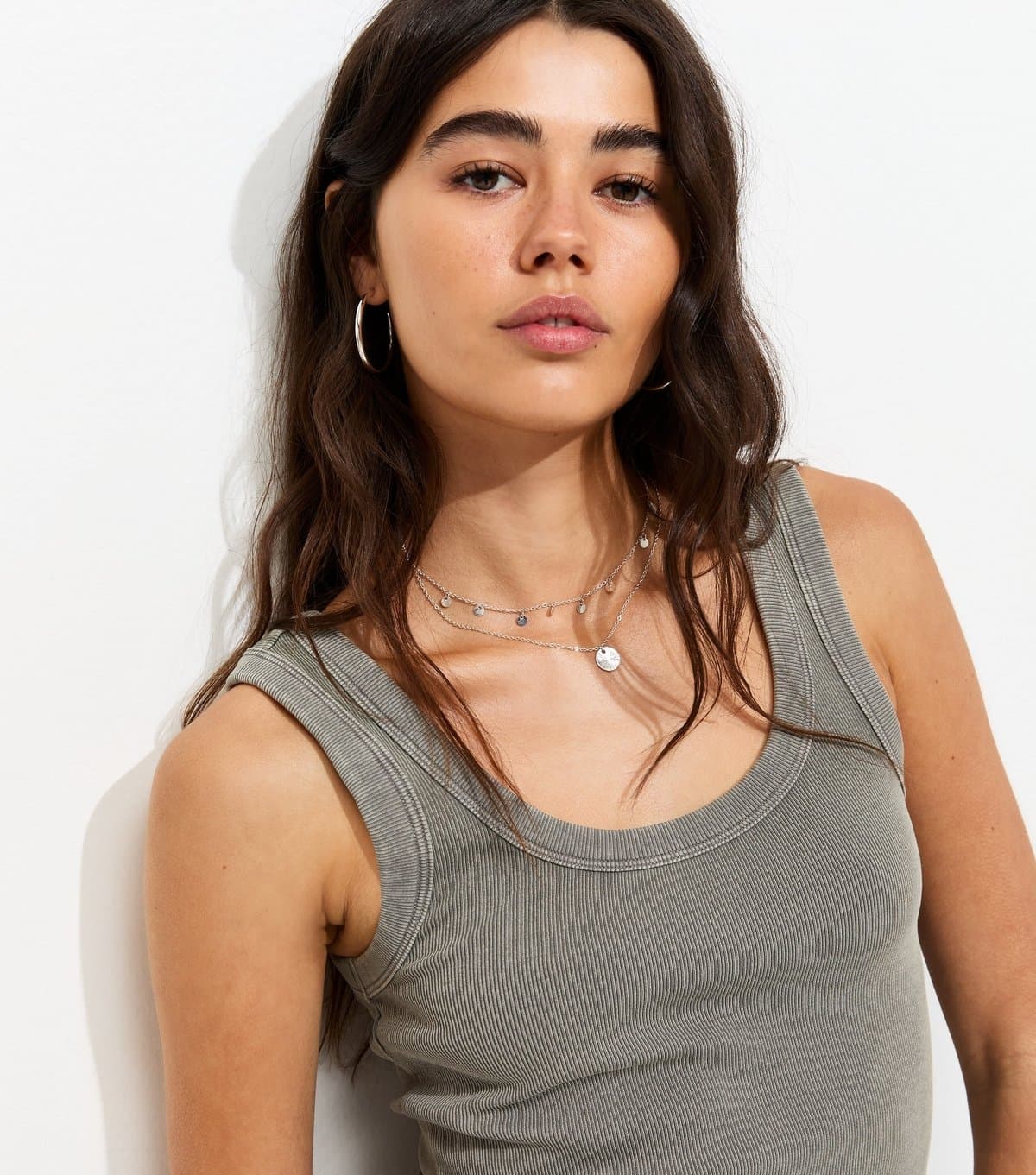 New Look New Look Charcoal Ribbed Scoop Neck Vest Top