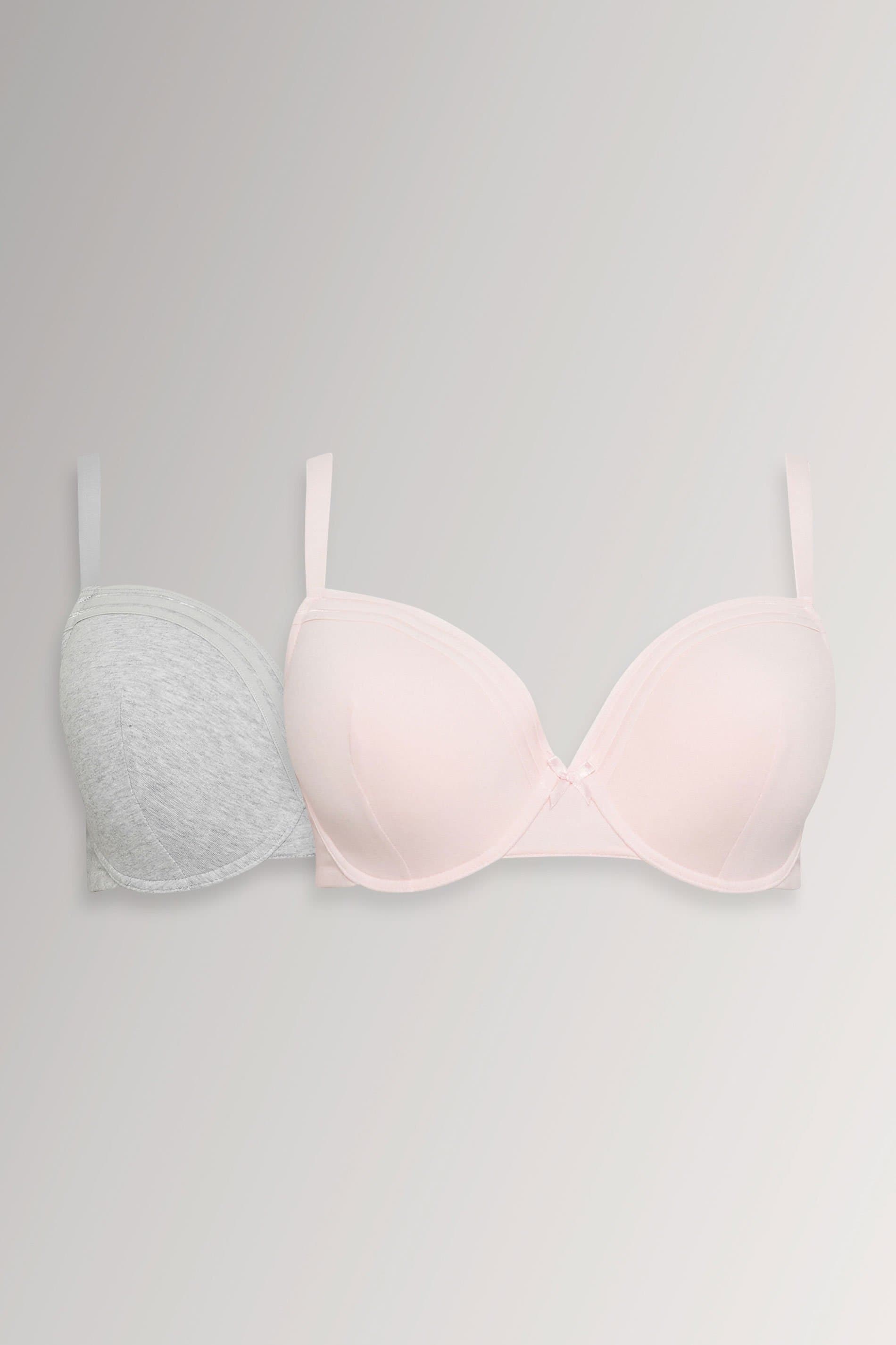 Yours 2 Pack Plus Size Grey Marl & Pink Lace Trim Padded Bra