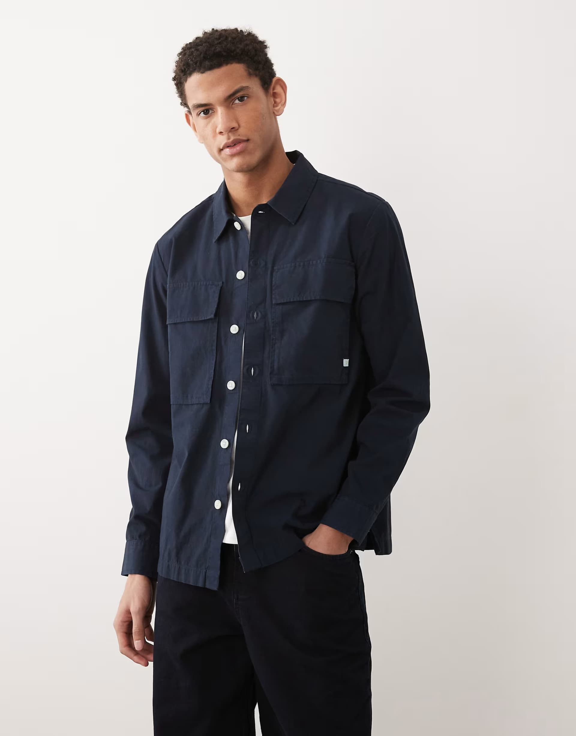 ASOS Farah Ralph button through overshirt in navy