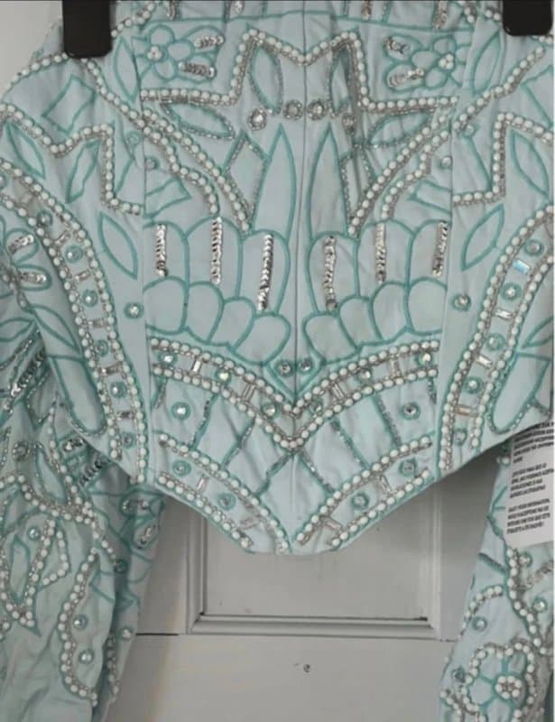 ASOS 🩵 Beaded Sky Blue Corset Top - Embellished Long Sleeve Size 12