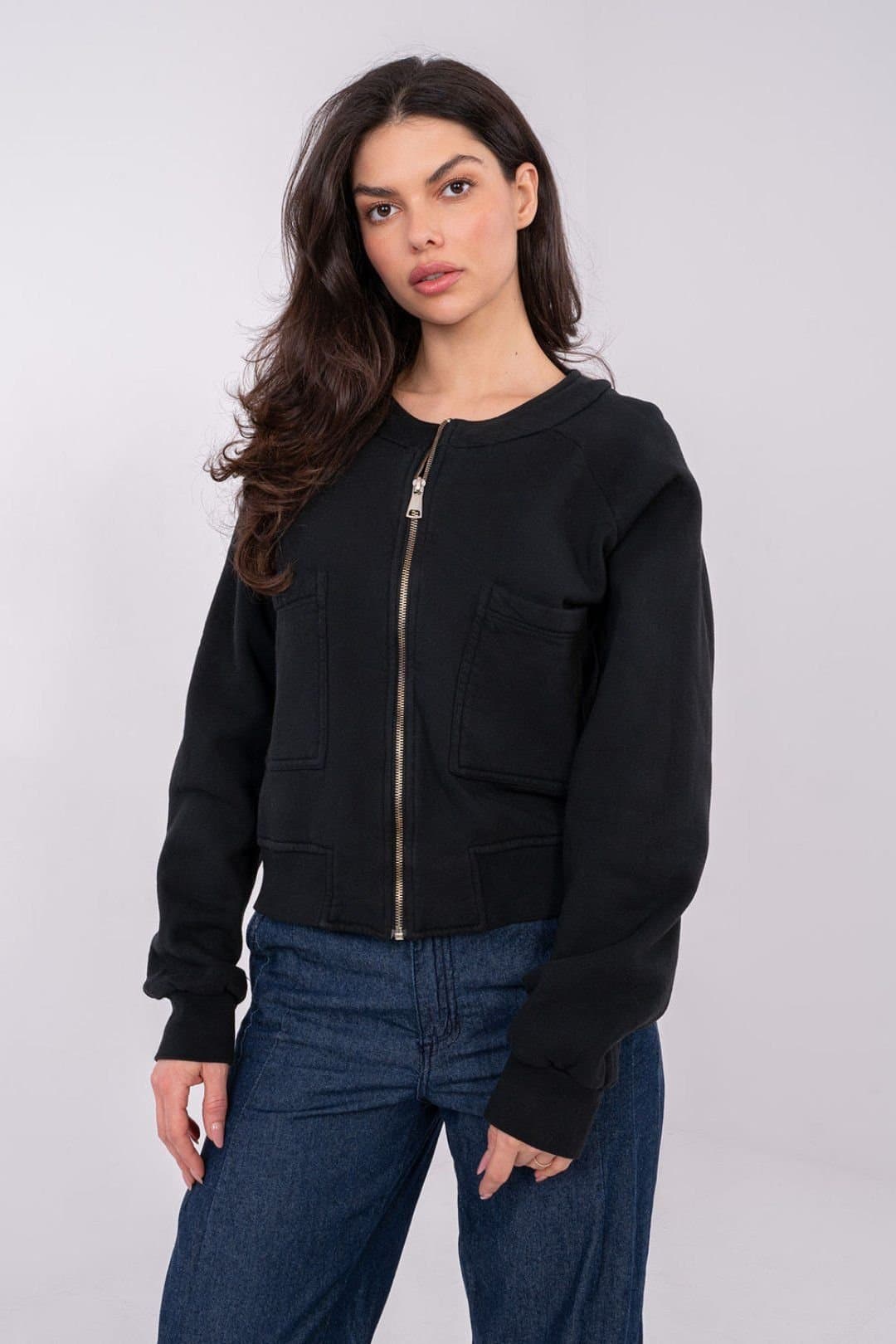 Love Lace Love Lace Women's Casual Insulated Zip Front Pocket Sweatshirt in Black