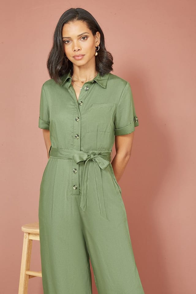 Yumi Yumi Women's Green Twill Viscose Utility Jumpsuit - 2