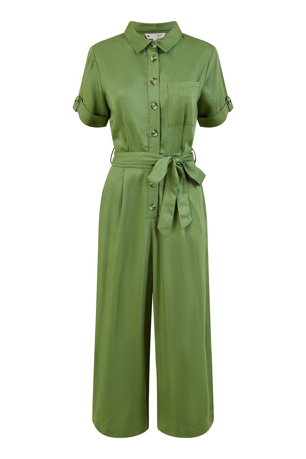Yumi Yumi Women's Green Twill Viscose Utility Jumpsuit - 4