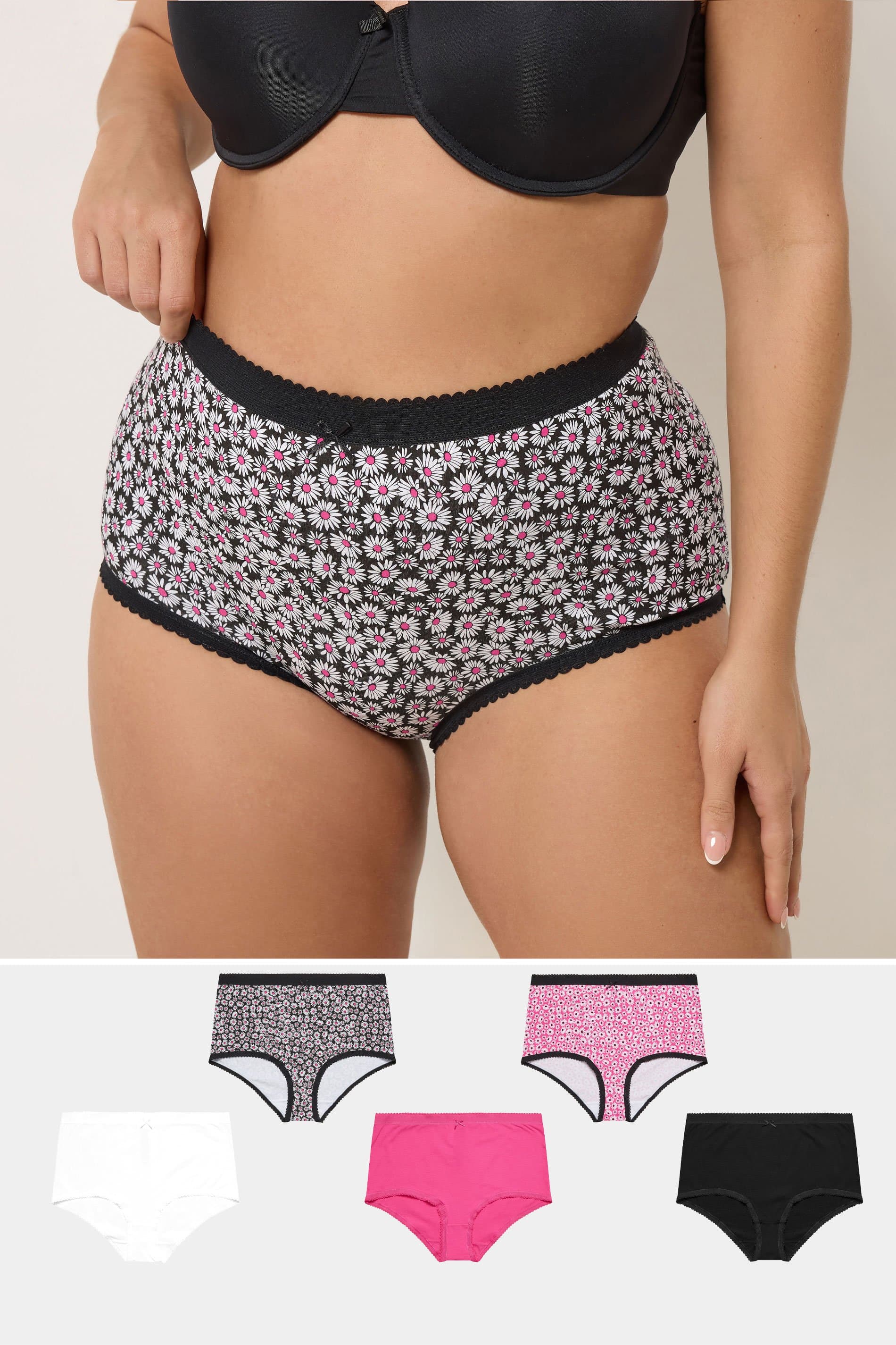 Yours 5 Pack Plus Size Pink Diasy Print Full Briefs