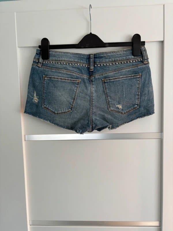Topshop Blue Studded Distressed Denim Shorts MOTO W28 UK 10 - Y2K Festival Style
