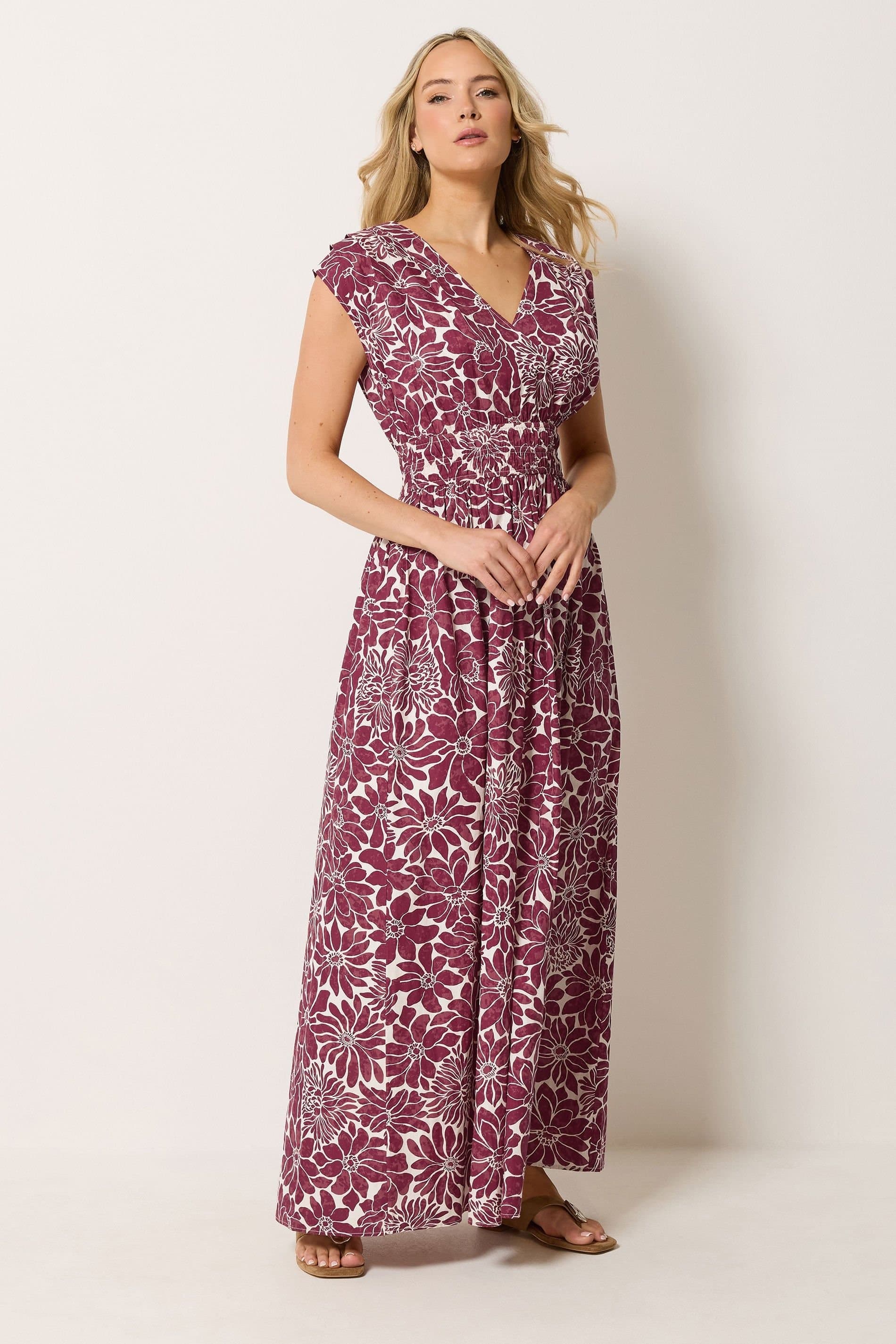 Long Tall Sally Long Tall Sally Women's Tall Floral Cotton Wrap Maxi Dress in Burgundy