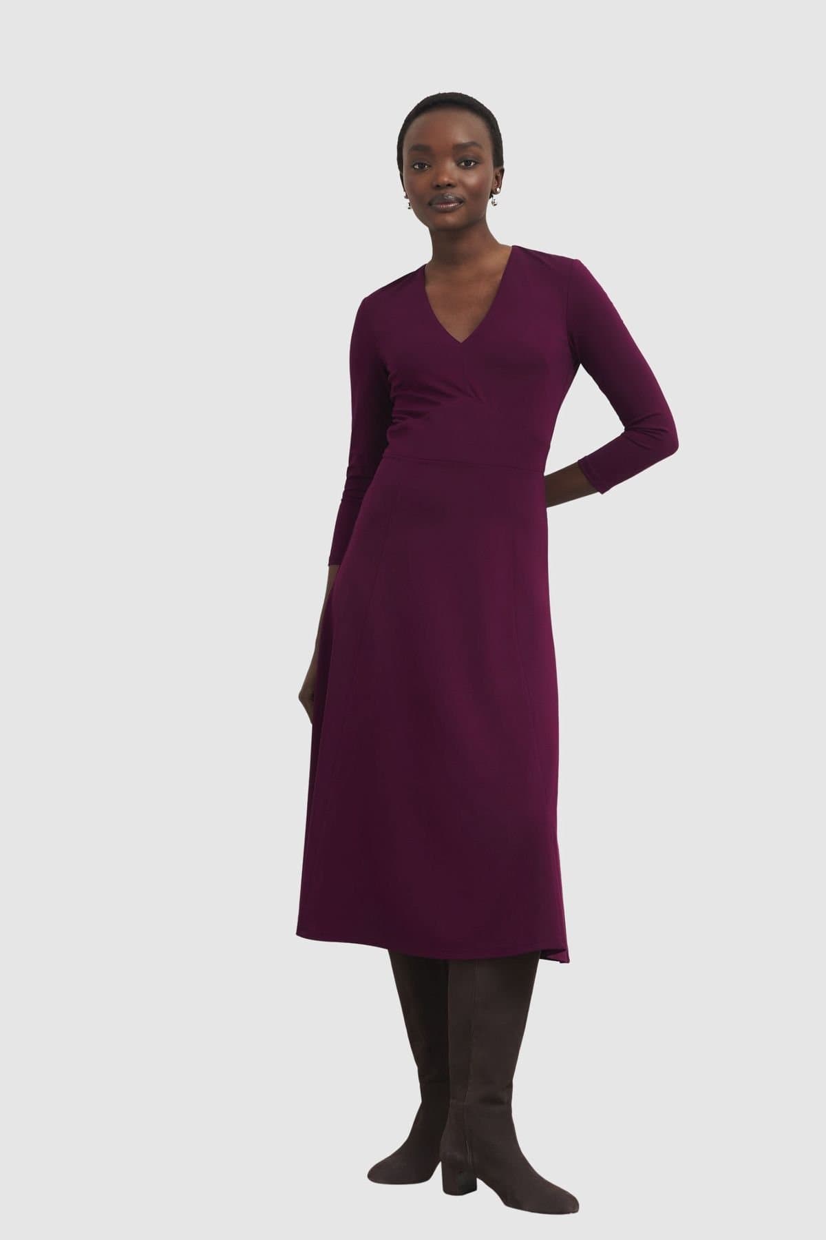Hobbs London Hobbs London Women's Mirabel Ponte V-Neck Dress in Aubergine