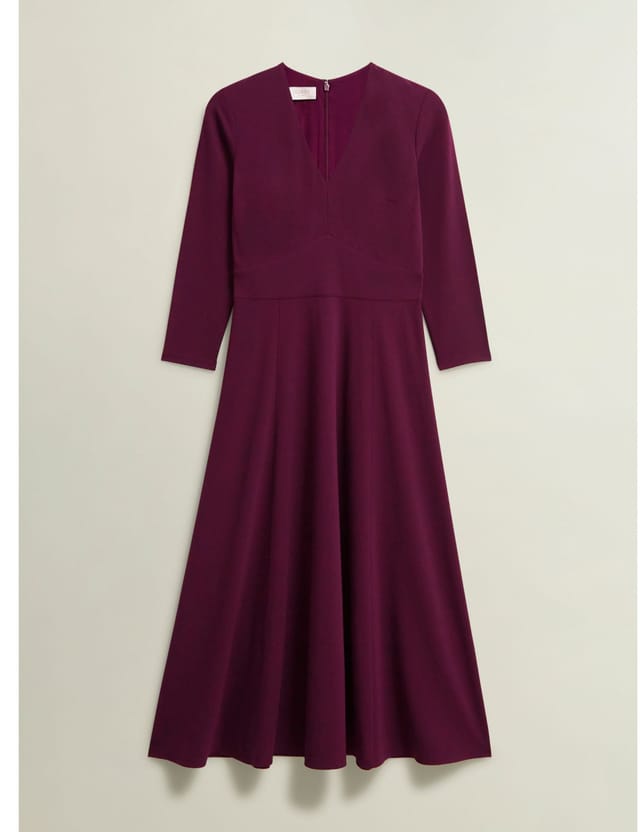 Hobbs London Hobbs London Women's Mirabel Ponte V-Neck Dress in Aubergine - 2