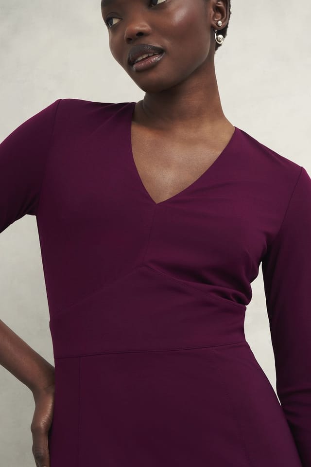 Hobbs London Hobbs London Women's Mirabel Ponte V-Neck Dress in Aubergine - 3