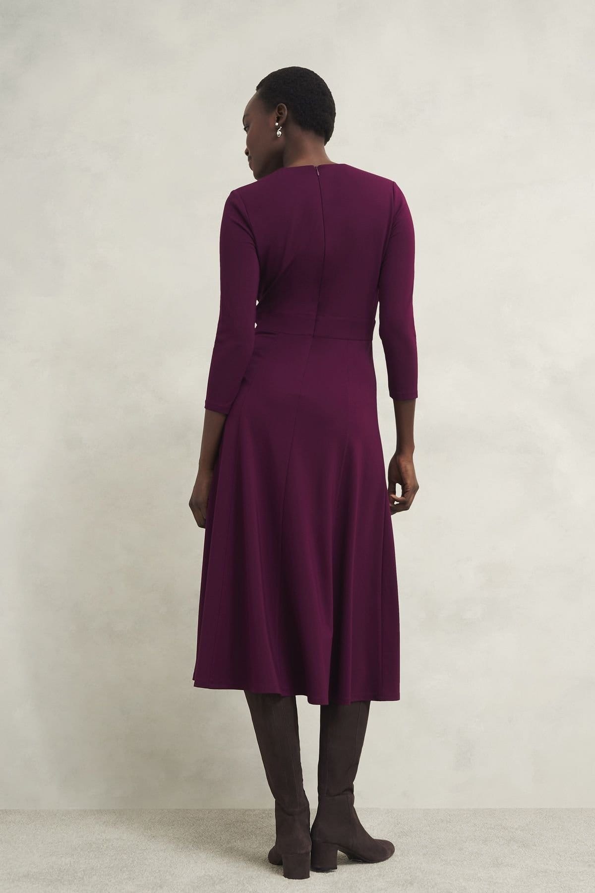Hobbs London Hobbs London Women's Mirabel Ponte V-Neck Dress in Aubergine - 4