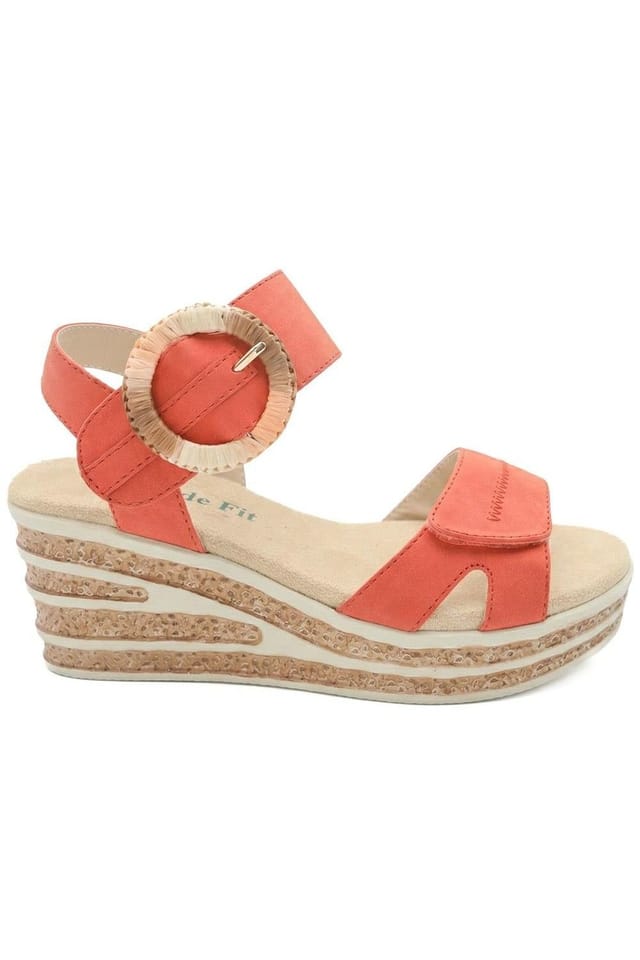 Pavers Pavers Women's Wide Fit Adjustable Fasten Wedged Sandals in Orange - 2