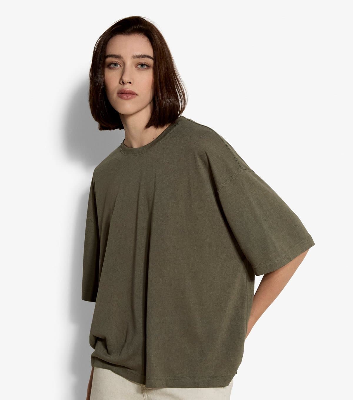 Apricot Women's Dark Khaki Oversized Crew Neck T-Shirt Apricot New Look