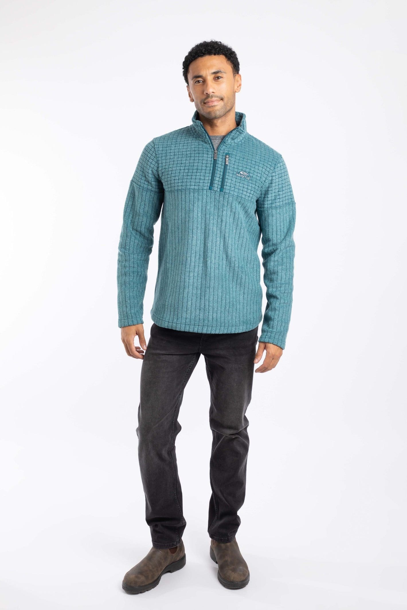 Weird Fish Weird Fish Men's Longmont 1/4 Zip Stripe Grid Fleece in Pale Blue - 4