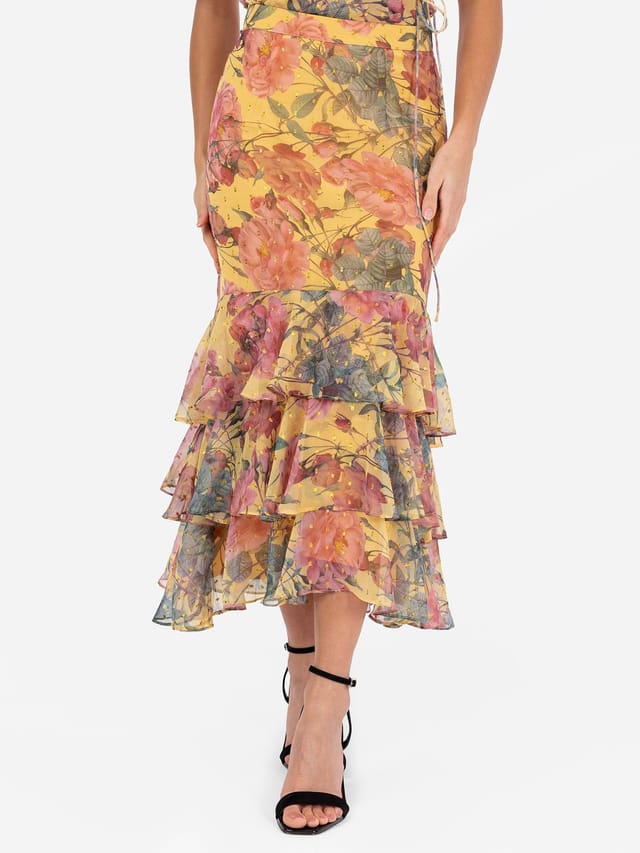 Anaya with Love Anaya with Love Women's Floral Print Ruffle Midi Skirt - 2