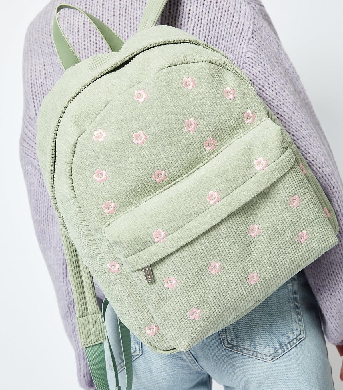 Skinnydip Light Green Daisy Embroidered Corduroy Backpack Skinnydip New Look - 1
