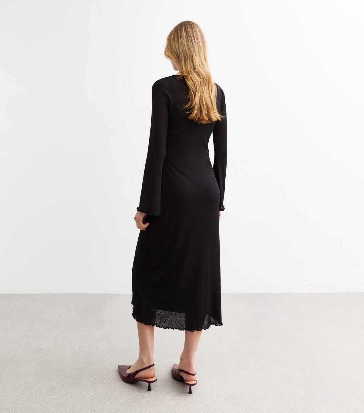 New Look Women's Black Frill Trim Sheer Mesh Midi Dress New Look - 4
