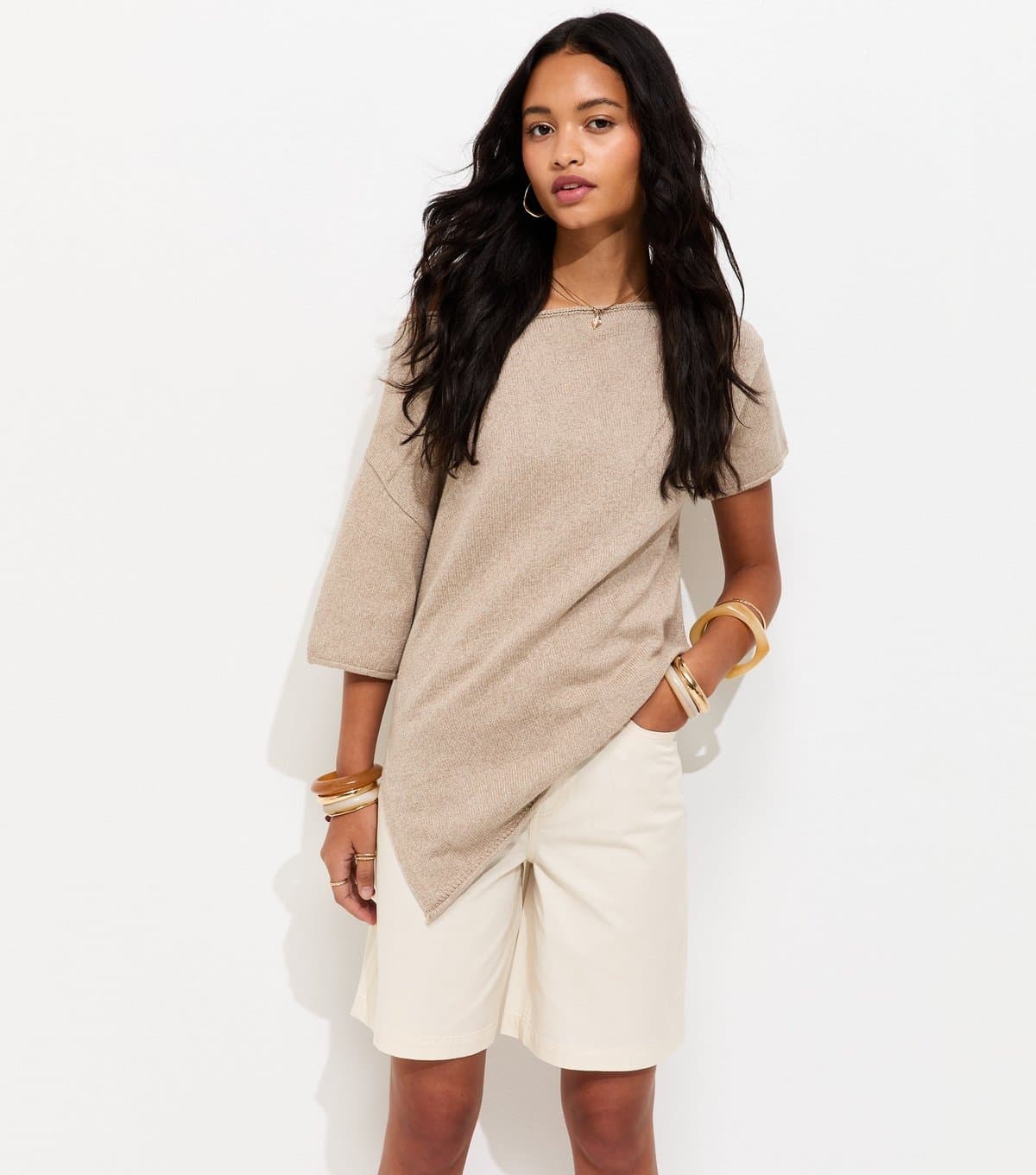 New Look Women's Off White Twill Jorts New Look