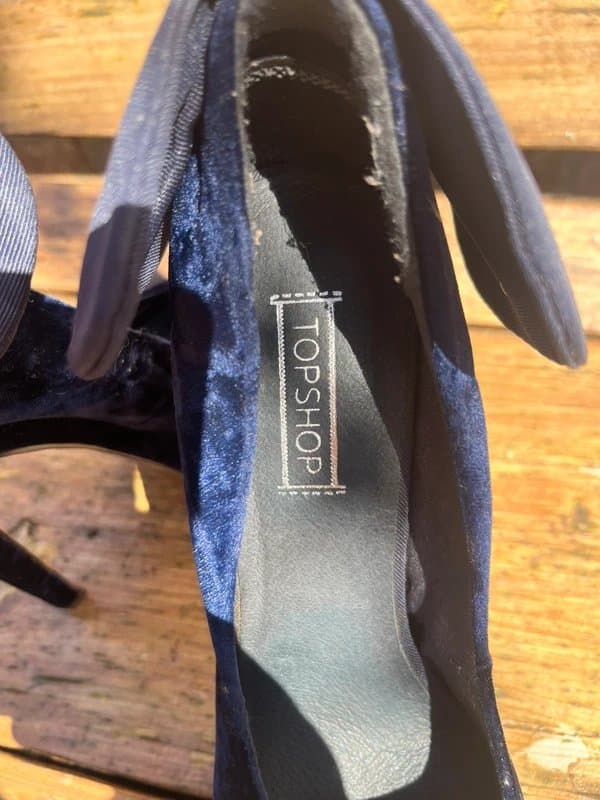 Topshop Blue velvet heels with bow