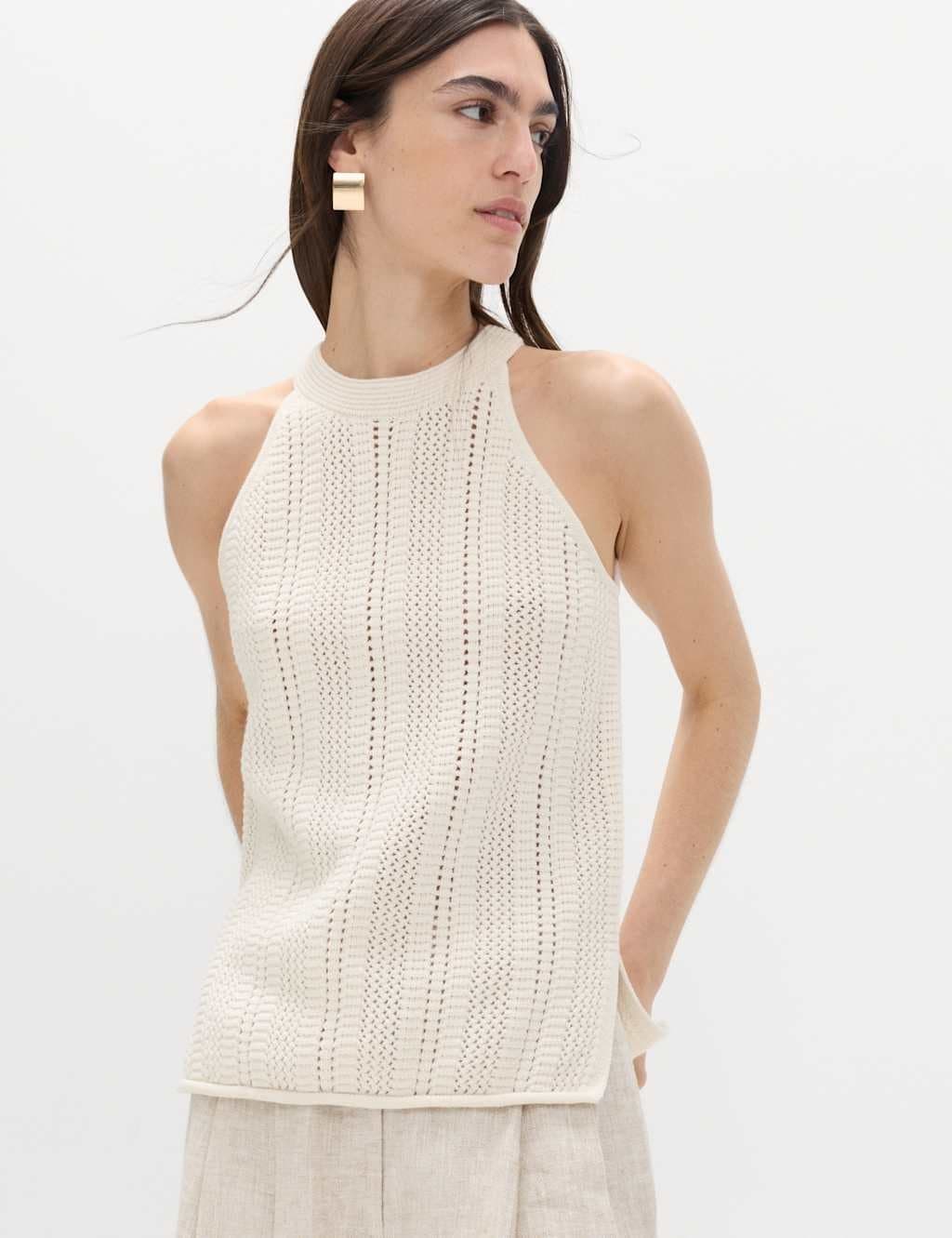 Marks & Spencer M&S Cotton Rich Crochet Style Knitted Vest Ivory