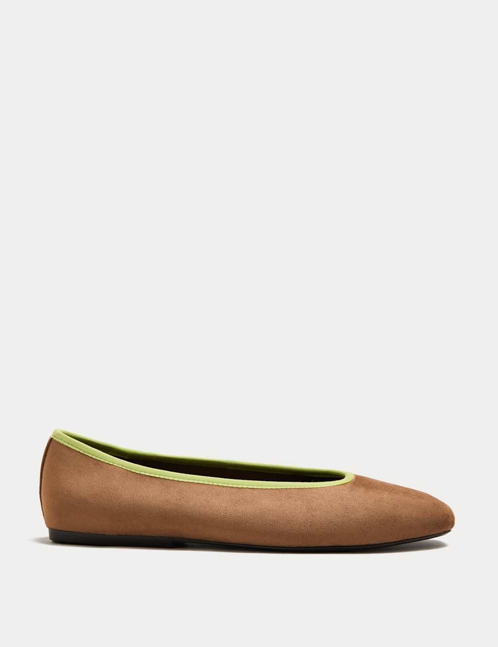 Marks & Spencer M&S Contrast Trim Flat Ballet Pumps Taupe Mix