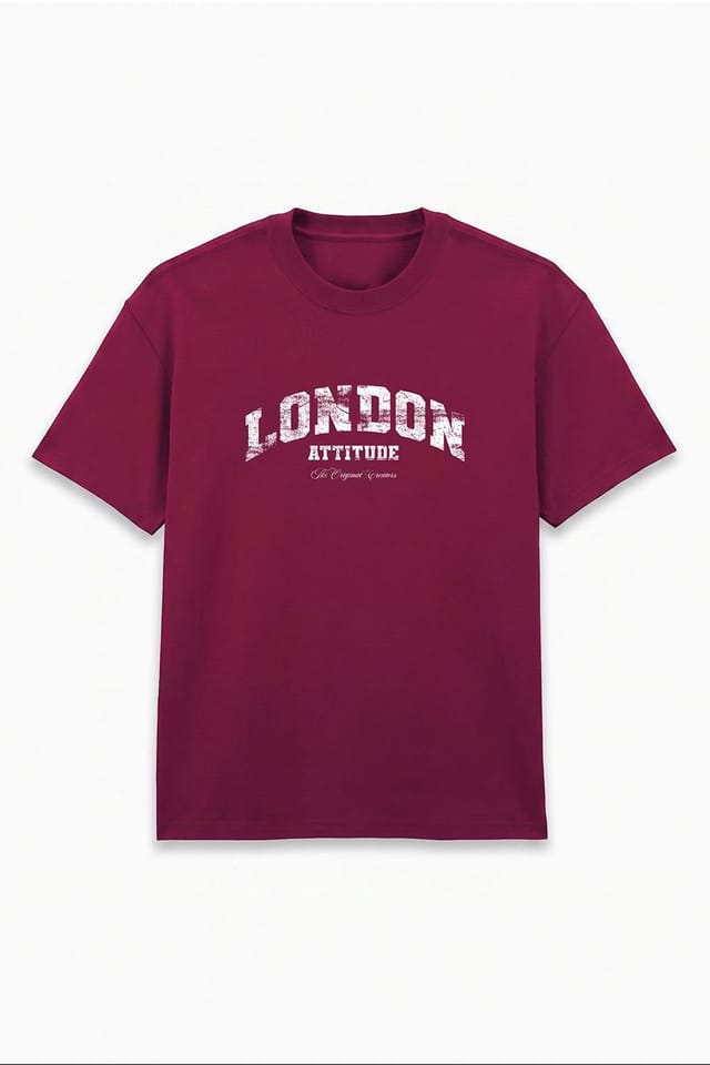 LONDON ATTITUDE LONDON ATTITUDE Men's Fearless Street Culture Oversized Heavyweight Graphic T-Shirt in Burgundy - 3