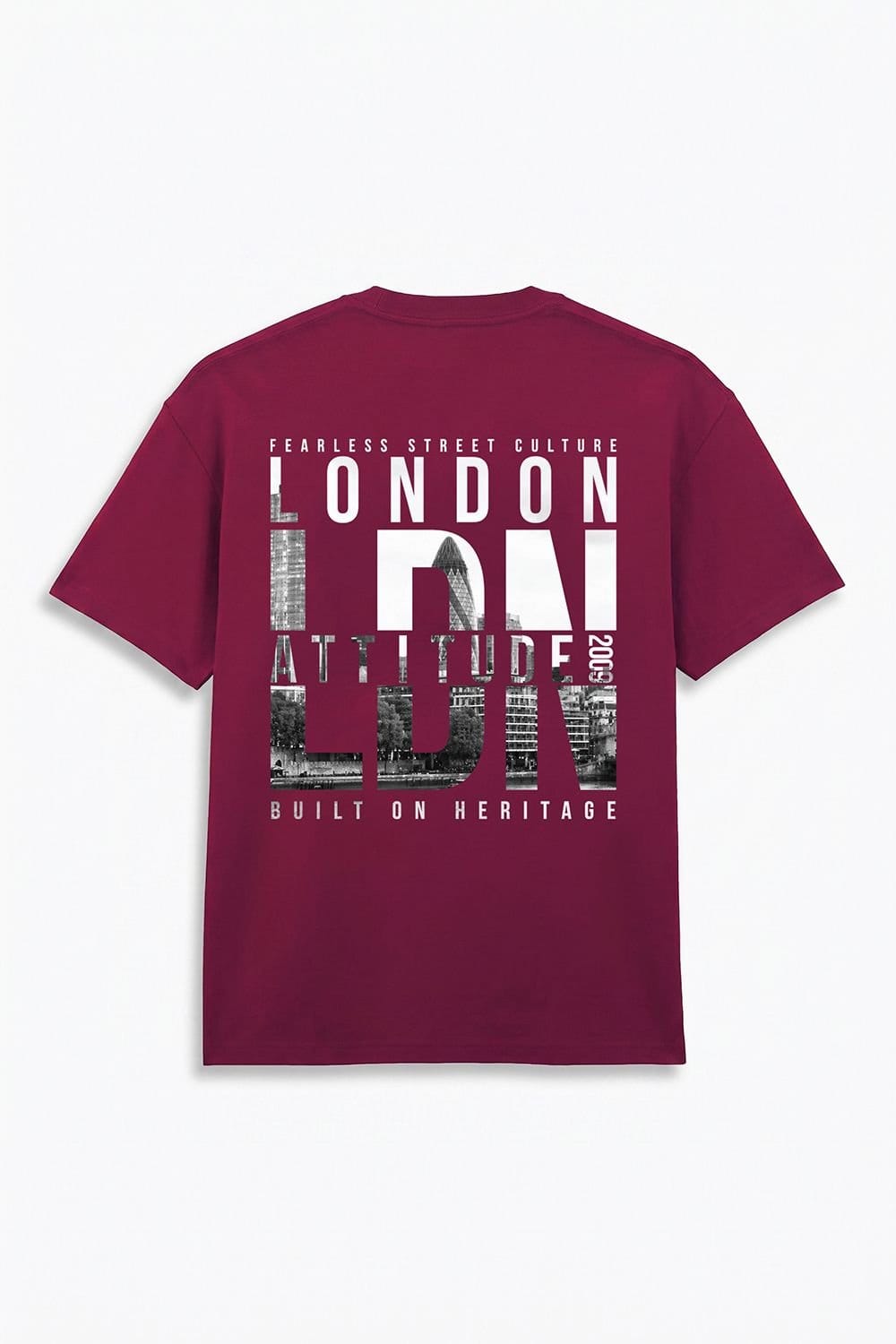 LONDON ATTITUDE LONDON ATTITUDE Men's Fearless Street Culture Oversized Heavyweight Graphic T-Shirt in Burgundy - 4