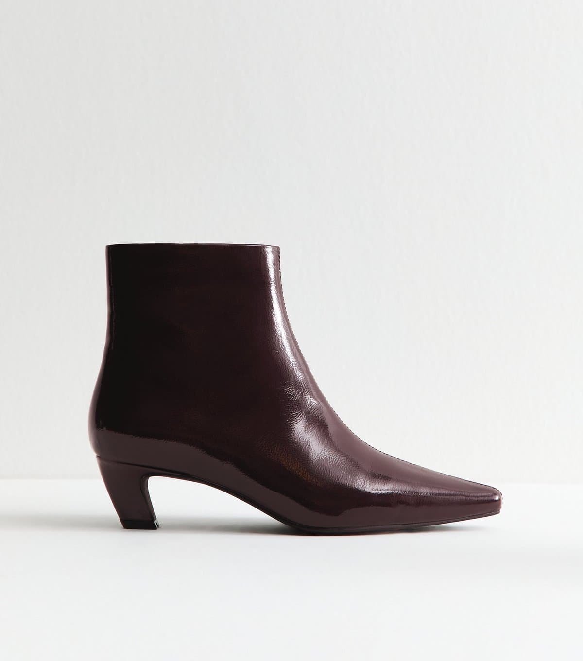 New Look Women's Burgundy Patent Point Toe Ankle Boots Vegan New Look
