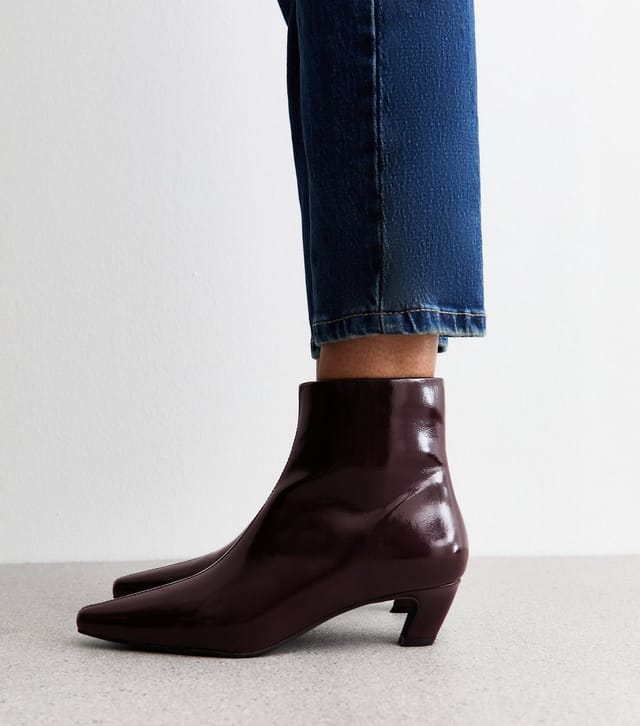 New Look Women's Burgundy Patent Point Toe Ankle Boots Vegan New Look - 2