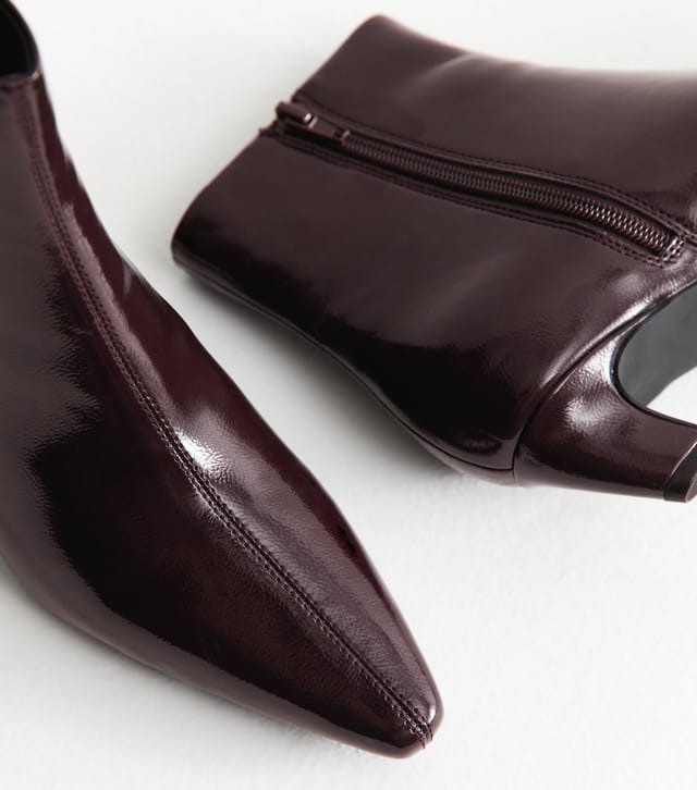 New Look Women's Burgundy Patent Point Toe Ankle Boots Vegan New Look - 3