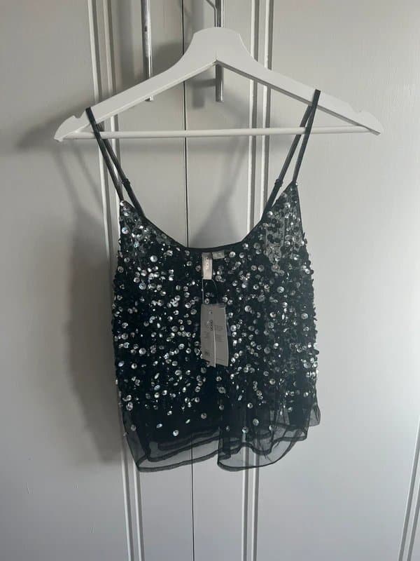 ASOS ASOS black silver sequin beaded embellished cami top