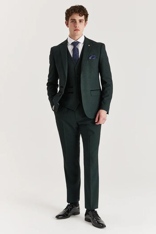 Paul Andrew Paul Andrew Men's Regent Trousers Plaid Check Formal Suit Pants in Green - 2