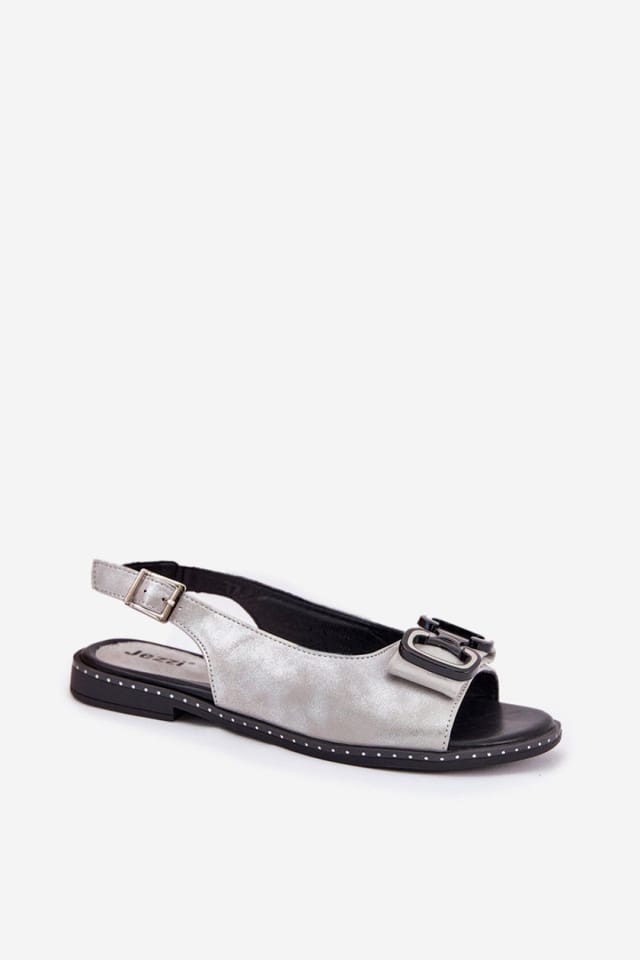Love Lace Love Lace Women's Flat Heel Sandals with Front Charm & Adjustable Buckle in Grey - 2