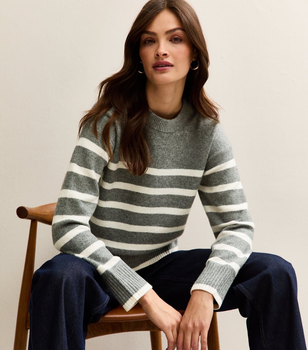 New Look Women's Tall Grey Knitted Stripe Midweight Jumper New Look